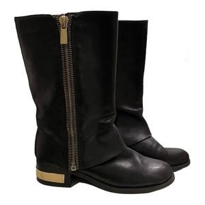 Vince Camuto Winivie Black Midcalf Leather Boots